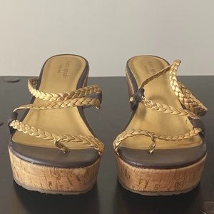 Kate Spade - Cork Wedges, Gold leather, Size 8.5